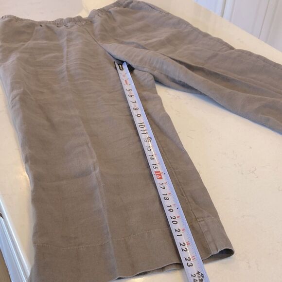 J. Jill Brown Grey 100% Linen Cropped Flat Front Wide Leg Pull On Pants Size L - Picture 5 of 6
